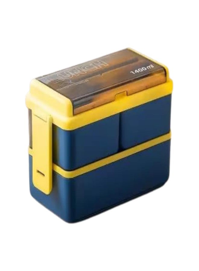 OMORTEX Rectangular 3 Section Lunch Box with Spoon and Fork Blue Plastic Food Container for Office School College Adults and Kids Daily Meal Tiffin Box with Compartments Pack of 1 - Image 1
