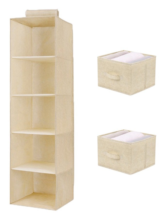 XiuWoo Foldable 5-Tier Hanging Closet Organizer and Underwear Sock Shoes Storage Rack with 2 Removable Drawer Organizer  - Image 1