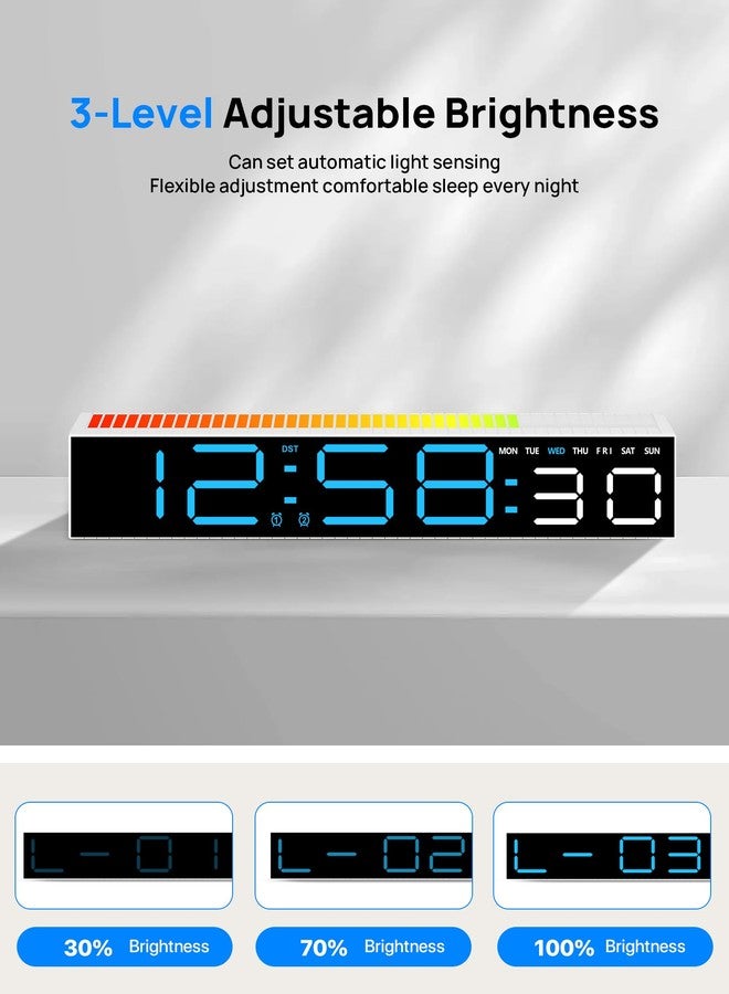 MASHI Digital Alarm Clock, Digital Clock for Bedrooms with 10 Color Changing Night Light，DST, Adjustable Brightness,Dynamic Music Sync for Bedside, Gaming PC & TV Backlight Strips Decoration (Bule) - Image 4