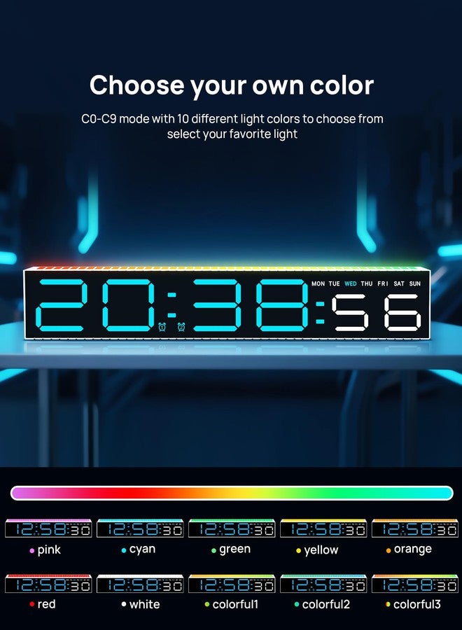 MASHI Digital Alarm Clock, Digital Clock for Bedrooms with 10 Color Changing Night Light，DST, Adjustable Brightness,Dynamic Music Sync for Bedside, Gaming PC & TV Backlight Strips Decoration (Bule) - Image 2