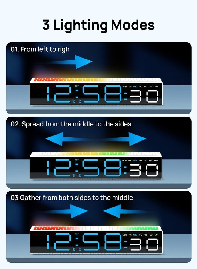 MASHI Digital Alarm Clock, Digital Clock for Bedrooms with 10 Color Changing Night Light，DST, Adjustable Brightness,Dynamic Music Sync for Bedside, Gaming PC & TV Backlight Strips Decoration (Bule) - Image 3