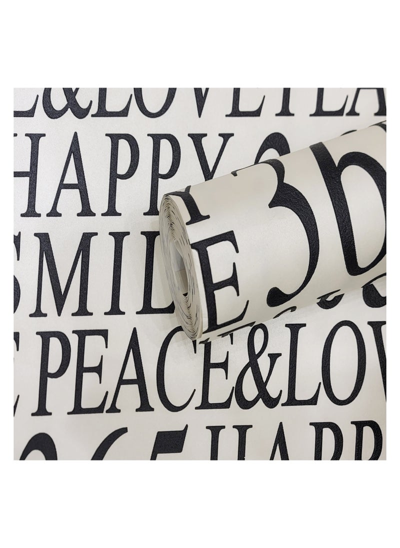 MAF Wallpaper MAF Wallpaper BR18A601 3D Embossed Wallpaper 365 Days Happy Smile Peace & Love Word Design Wallpaper, Non-Woven Wallpaper for study room, cafe wallpaper, hotel, office & more - Black & White  - Image 2