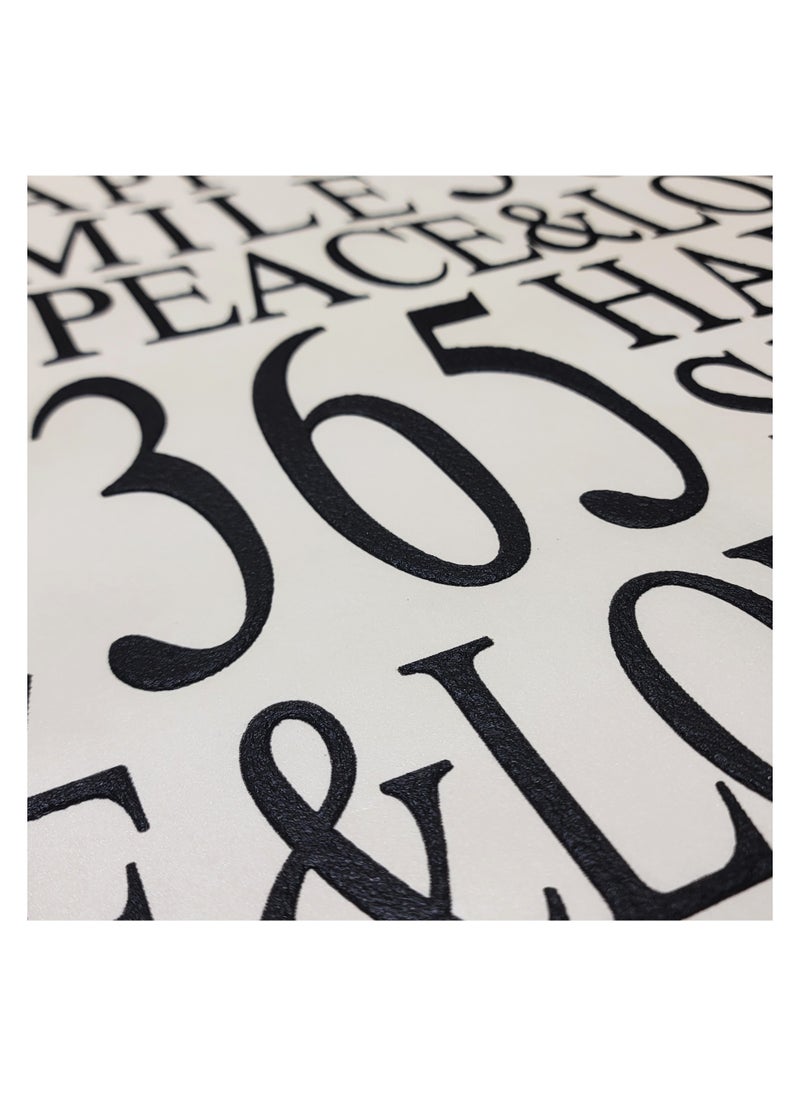 MAF Wallpaper MAF Wallpaper BR18A601 3D Embossed Wallpaper 365 Days Happy Smile Peace & Love Word Design Wallpaper, Non-Woven Wallpaper for study room, cafe wallpaper, hotel, office & more - Black & White  - Image 3