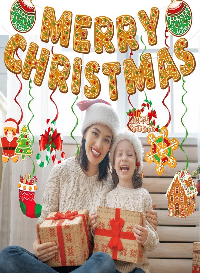 EUVBOKW Gingerbread Man Christmas Decorations Set with Merry Christmas Banner Hanging Swirls Garland and Ceiling Streamers for Xmas Holiday Party Supplies Home Office Fireplace Decoration - Image 3