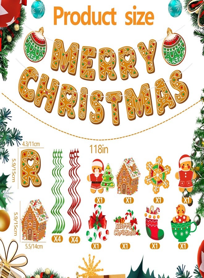 EUVBOKW Gingerbread Man Christmas Decorations Set with Merry Christmas Banner Hanging Swirls Garland and Ceiling Streamers for Xmas Holiday Party Supplies Home Office Fireplace Decoration - Image 2