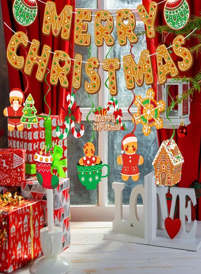 EUVBOKW Gingerbread Man Christmas Decorations Set with Merry Christmas Banner Hanging Swirls Garland and Ceiling Streamers for Xmas Holiday Party Supplies Home Office Fireplace Decoration - Image 5