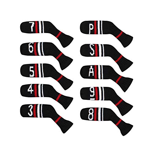 Scott Edward Black Red White Warning Iron Covers,Set of 10 PCS, Adorable and Basically Socks Shape,Washable & Durable Golf Club Head Protector (Black Red White Warning Stripes) - Image 1