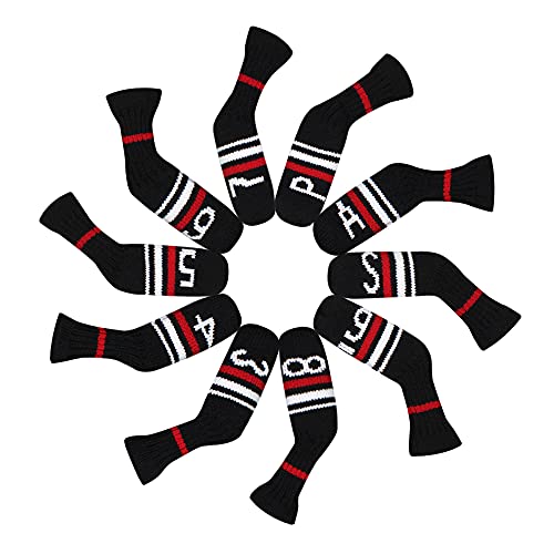 Scott Edward Black Red White Warning Iron Covers,Set of 10 PCS, Adorable and Basically Socks Shape,Washable & Durable Golf Club Head Protector (Black Red White Warning Stripes) - Image 2