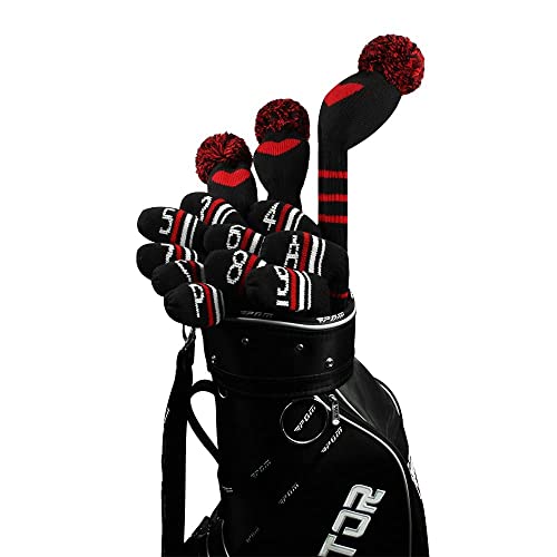 Scott Edward Black Red White Warning Iron Covers,Set of 10 PCS, Adorable and Basically Socks Shape,Washable & Durable Golf Club Head Protector (Black Red White Warning Stripes) - Image 3