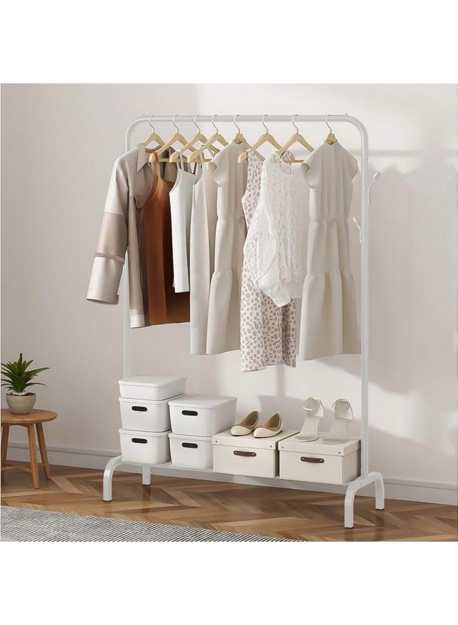 EKRON EKRON Multipurpose Metal Garment Stand Rack with Top Rod and Lower Storage Shelf with Hooks Heavy Duty Clothes Coat Hanger Wardrobe Space Organizer (White / 40 x 110 x 148 CM)  - Image 3