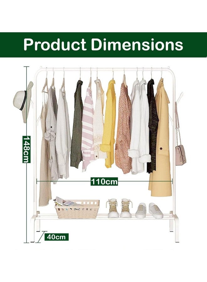 EKRON EKRON Multipurpose Metal Garment Stand Rack with Top Rod and Lower Storage Shelf with Hooks Heavy Duty Clothes Coat Hanger Wardrobe Space Organizer (White / 40 x 110 x 148 CM)  - Image 4