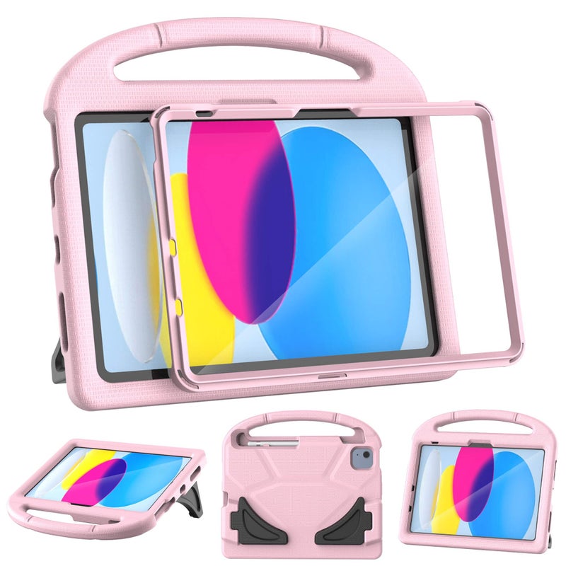 TOEVEK Kids Case for iPad (A16) 11th Generation 11 Inch 2025/iPad 10th Generation 10.9 Inch 2022, with Screen Protector and Pencil Holder, Shockproof Handle Stand Cover for iPad 11/10 Gen, Light Pink - Image 1