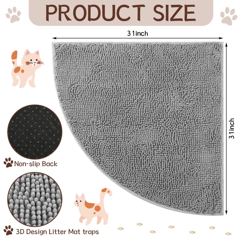 Tinideya Corner Cat Litter Mat 31"x 31" Kitty Litter Box Trapping Mat Large Waterproof Corner Rug Non Slip, Easy Clean, Machine Washable(Light Gray) - Image 2