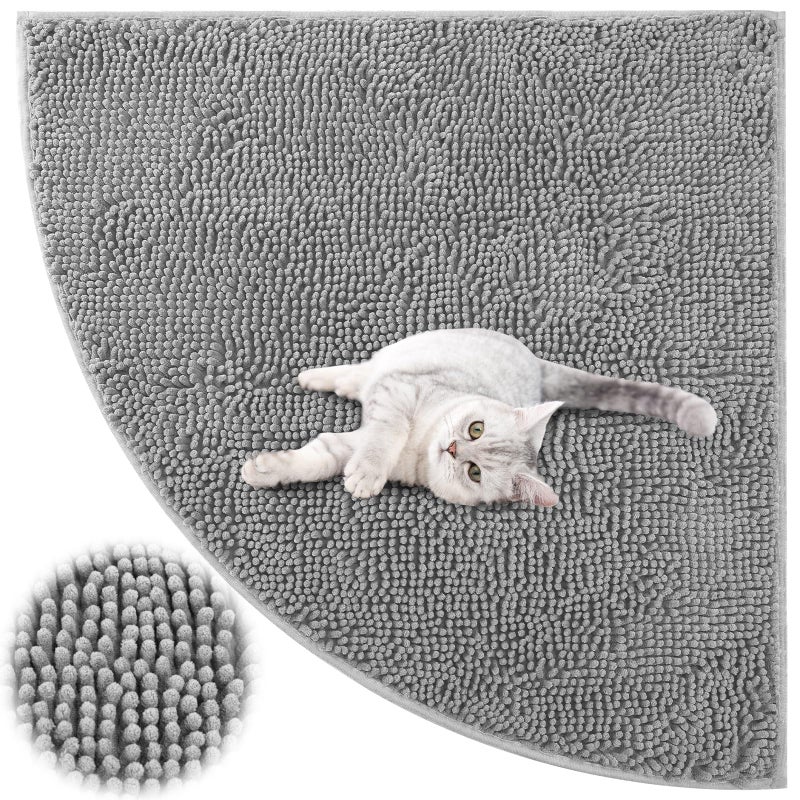 Tinideya Corner Cat Litter Mat 31"x 31" Kitty Litter Box Trapping Mat Large Waterproof Corner Rug Non Slip, Easy Clean, Machine Washable(Light Gray) - Image 1