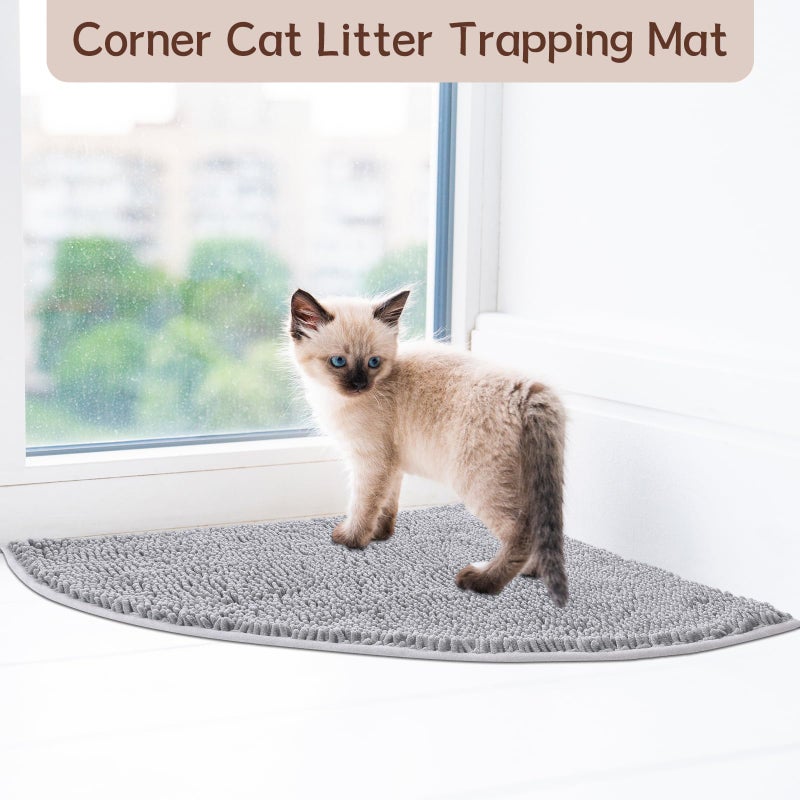 Tinideya Corner Cat Litter Mat 31"x 31" Kitty Litter Box Trapping Mat Large Waterproof Corner Rug Non Slip, Easy Clean, Machine Washable(Light Gray) - Image 4