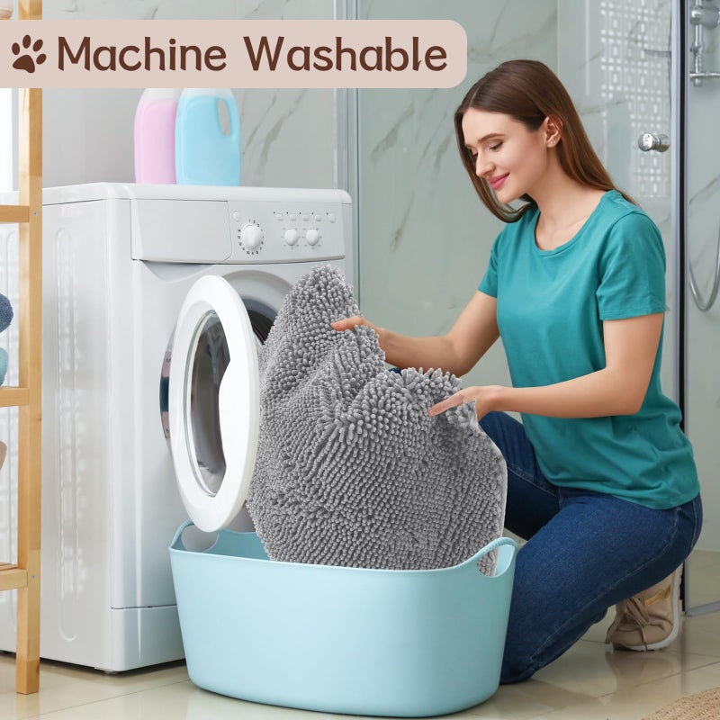 Tinideya Corner Cat Litter Mat 31"x 31" Kitty Litter Box Trapping Mat Large Waterproof Corner Rug Non Slip, Easy Clean, Machine Washable(Light Gray) - Image 3