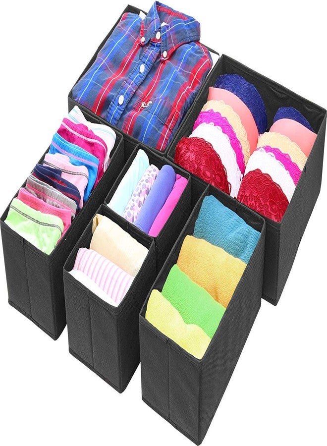 Styleys Foldable Cloth Storage Box Closet Dresser Drawer Organizer Cube Basket Bins Containers Divider with Drawers for Underwear, Bras, Socks, Ties, Scarves, Set of 6 (Black, S12014) - Image 1