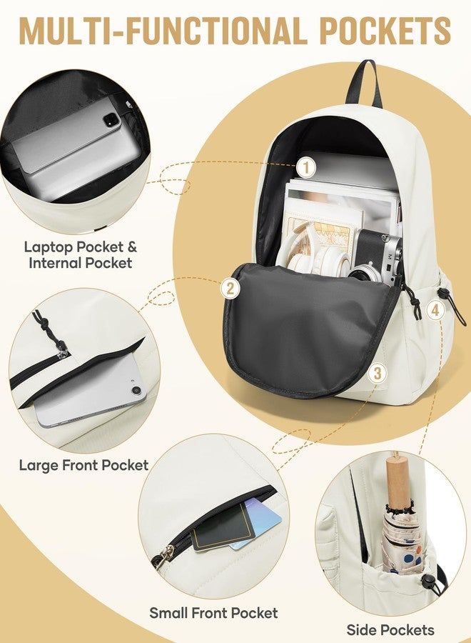 UPPACK School Backpack for Girls Boys Bookbag Cute Aesthetic College Backpack Women Middle High School Teen Gym Backpacks, Beige - Image 4