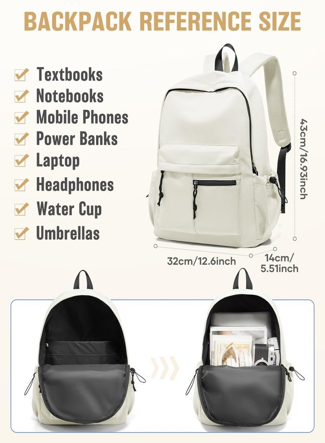 UPPACK School Backpack for Girls Boys Bookbag Cute Aesthetic College Backpack Women Middle High School Teen Gym Backpacks, Beige - Image 3