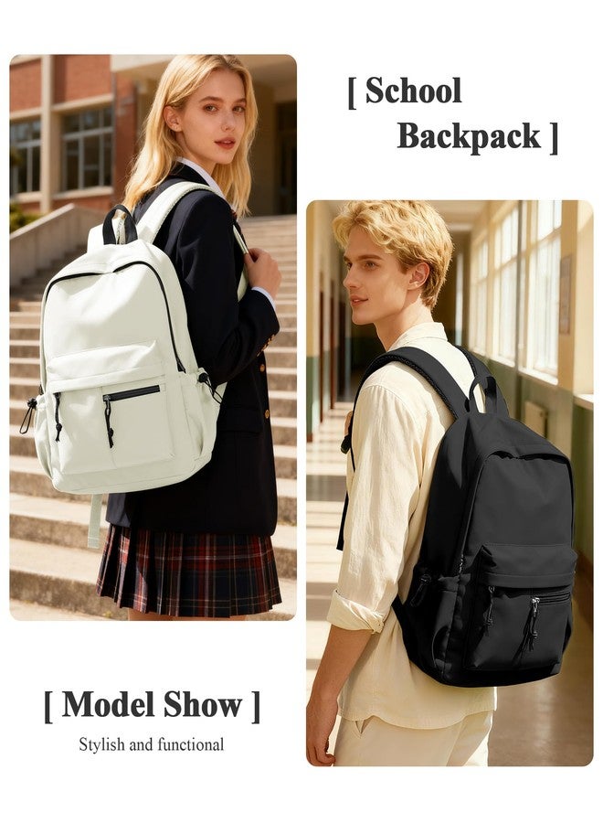 UPPACK School Backpack for Girls Boys Bookbag Cute Aesthetic College Backpack Women Middle High School Teen Gym Backpacks, Beige - Image 2