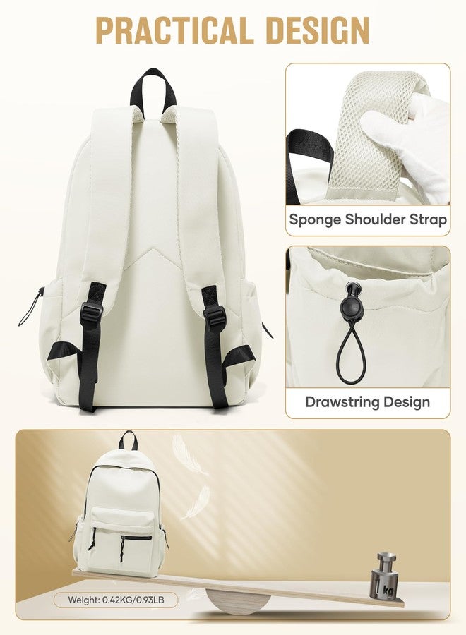 UPPACK School Backpack for Girls Boys Bookbag Cute Aesthetic College Backpack Women Middle High School Teen Gym Backpacks, Beige - Image 5