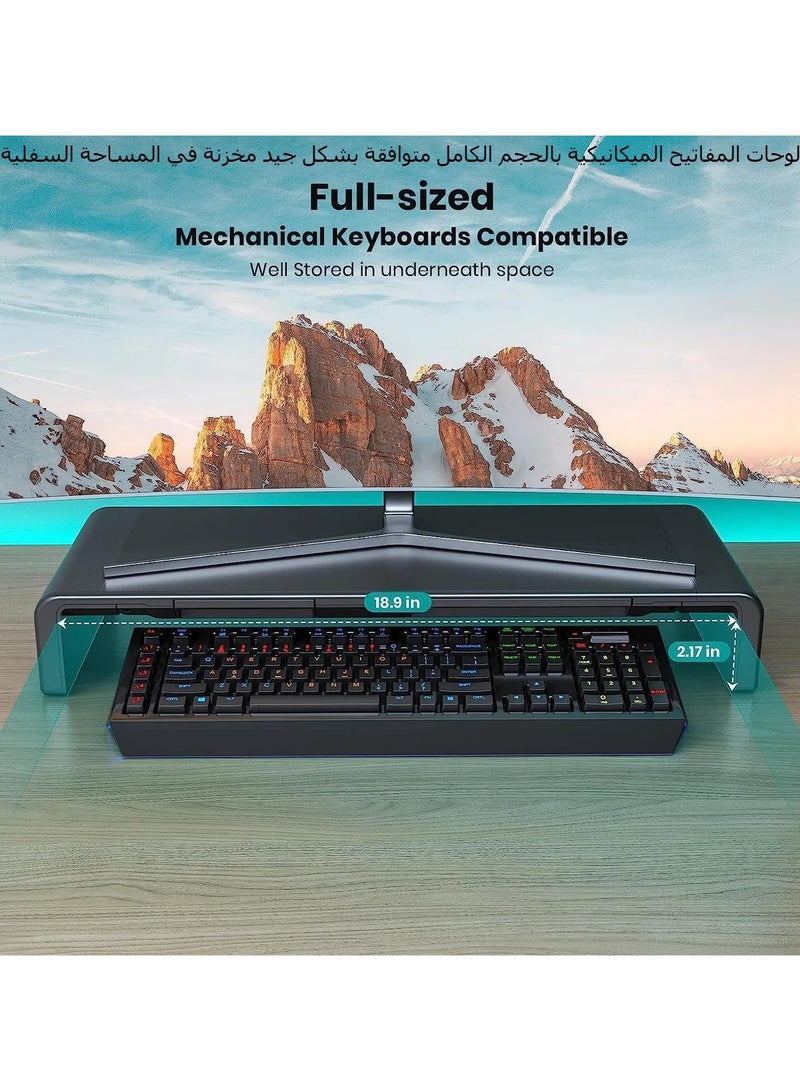 Olmaster Monitor Stand Upright Foldable Computer Monitor Riser Height Adjustable Desk Shelf Riser with Storage Drawer Tablet Phone Stand for Desktop Laptop Home Office Daily Use - Image 3