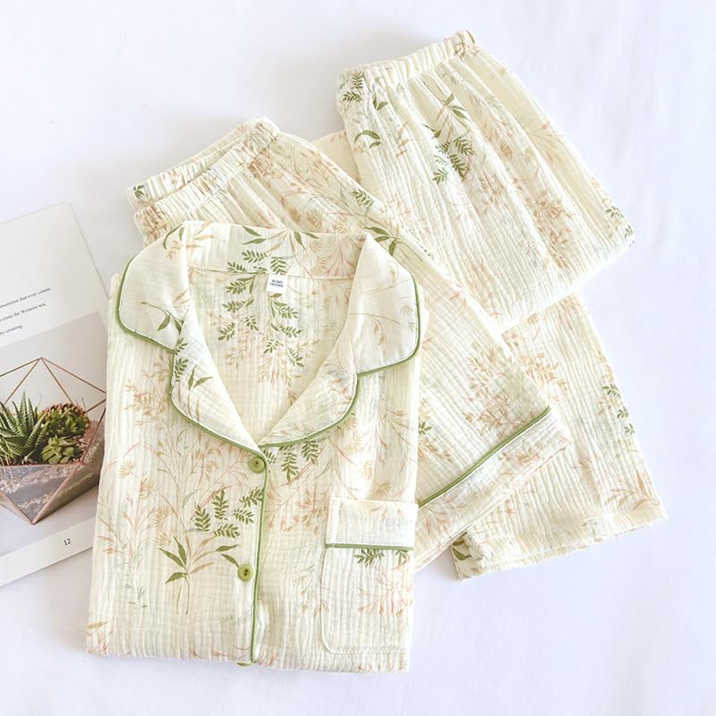 codcm Womens 3pcs Cotton Pajamas Set Short Sleeve Sleepwear Fruit Print Cute Pj Set with Long Pants(Flower04,Medium) - Image 4