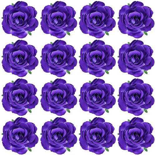 Cinaci 16 Pieces Realistic Purple Rose Flower Brooches Hair Clips Barrettes Party Prom Floral Hair Pins Accesssories for Women Girls - Image 1