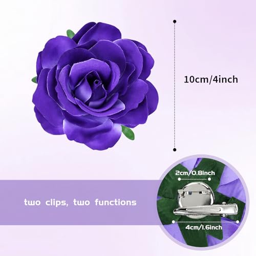 Cinaci 16 Pieces Realistic Purple Rose Flower Brooches Hair Clips Barrettes Party Prom Floral Hair Pins Accesssories for Women Girls - Image 3