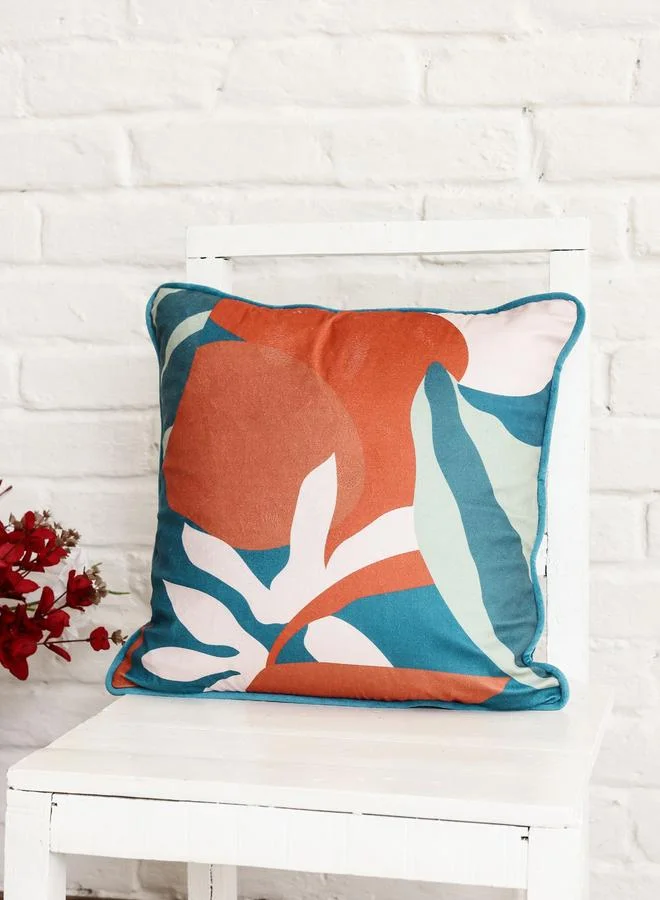 Sanskrutihomes Blue Printed Velvet Square Cushion Cover, Medium