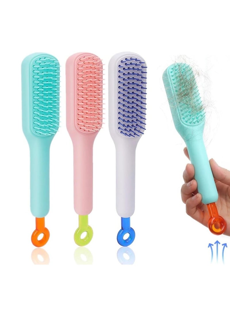 مشط تدليك مضاد للكهرباء الساكنة، فرشاة شعر مريحة وسهلة التنظيف الذاتي مثالية للنساء، مشط تدليك سريع التنظيف بسحب واحد، ميزة التنظيف الذاتي المبتكرة (وردى) - Image 2