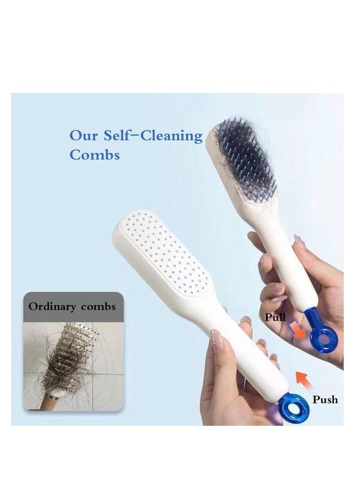 مشط تدليك مضاد للكهرباء الساكنة، فرشاة شعر مريحة وسهلة التنظيف الذاتي مثالية للنساء، مشط تدليك سريع التنظيف بسحب واحد، ميزة التنظيف الذاتي المبتكرة (وردى) - Image 5