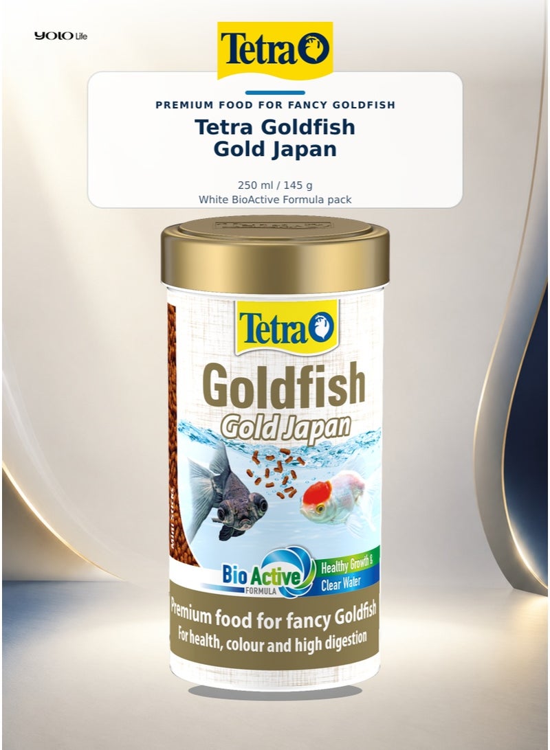 تترا Tetra Goldfish Gold Japan 250 مل، 145 جم طعام أسماك لحوض السمك للأسماك الذهبية الفاخرة، أعواد صغيرة غاطسة مع جنين القمح للأوراندا واللايون هيد والريوكين، غذاء كامل بروتين 52% - Image 1