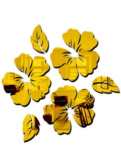 Bikri Kendra Bikri Kendra Ind Flower and Leaf Golden Mirror Stickers for Wall Acrylic Mirror Wall Decor Sticker Wall Mirror Stickers Acrylic Stickers Wall Stickers for Hall Room Bed Room 