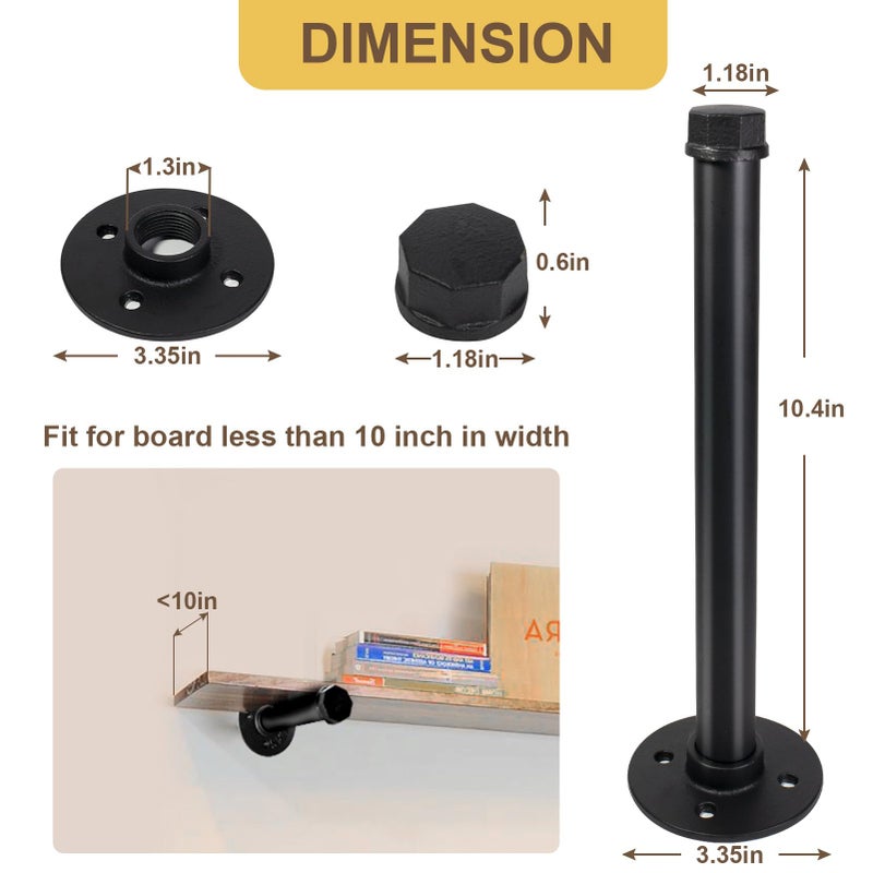 Pintuson 6 Pcs Industrial Pipe Clothes Bar 10 Inch - Wall Mount Clothing Rack - Face Out Closet Rods for Hanging Clothes Commercial Retail Boutique Laundry Shirt Display - Black - Image 2