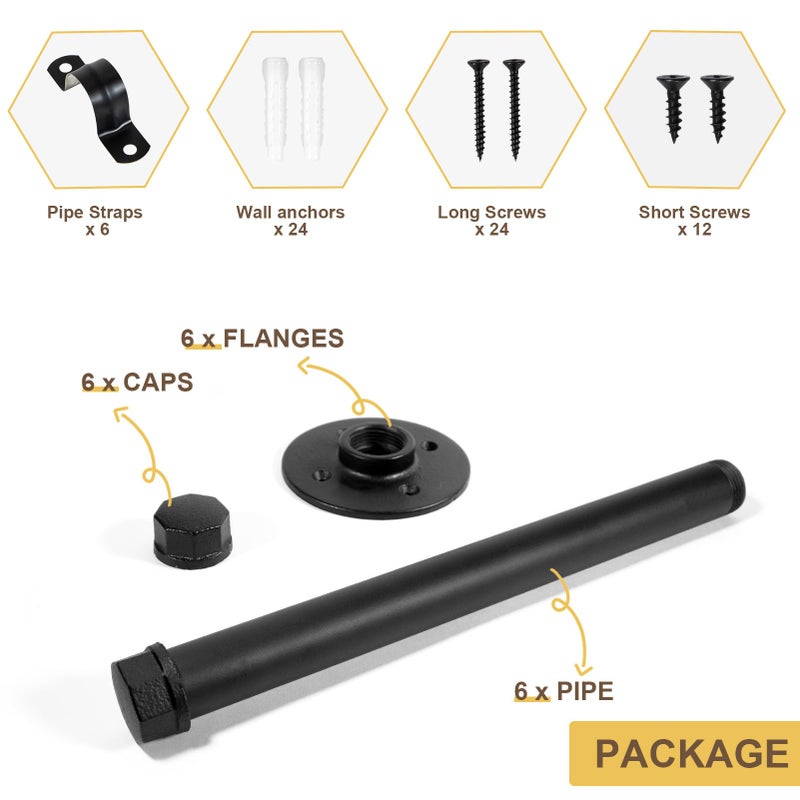 Pintuson 6 Pcs Industrial Pipe Clothes Bar 10 Inch - Wall Mount Clothing Rack - Face Out Closet Rods for Hanging Clothes Commercial Retail Boutique Laundry Shirt Display - Black - Image 3