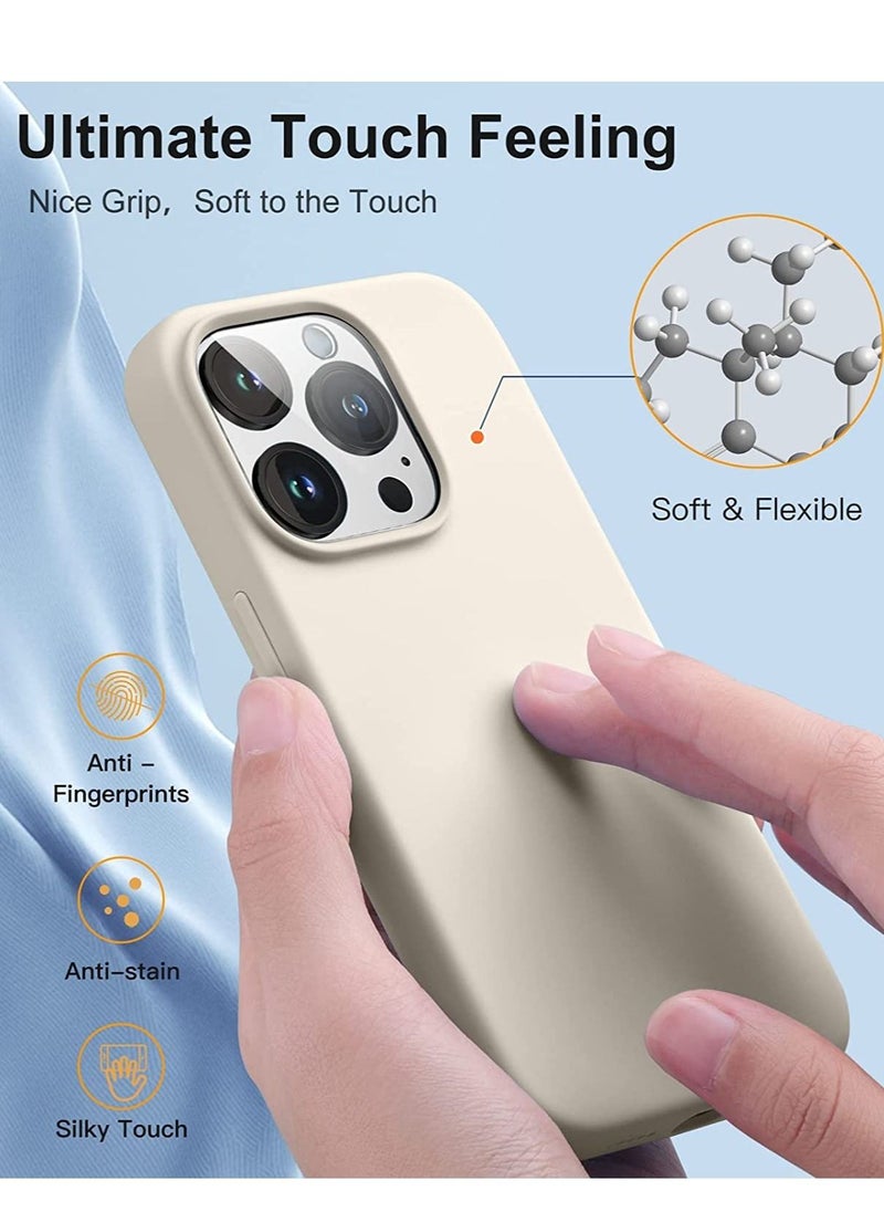 Generic - [5 in 1 Compatible with iPhone 14 Pro Max Case, with 2 Pack Screen Protector + 2 Pack Camera Lens Protector, Silicone Shock-Proof Phone Case [Anti-Scratch Microfiber Lining], White Stone - Image 1