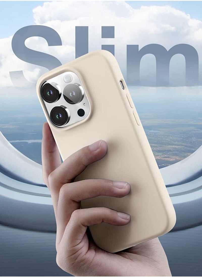 Generic - [5 in 1 Compatible with iPhone 14 Pro Max Case, with 2 Pack Screen Protector + 2 Pack Camera Lens Protector, Silicone Shock-Proof Phone Case [Anti-Scratch Microfiber Lining], White Stone - Image 1