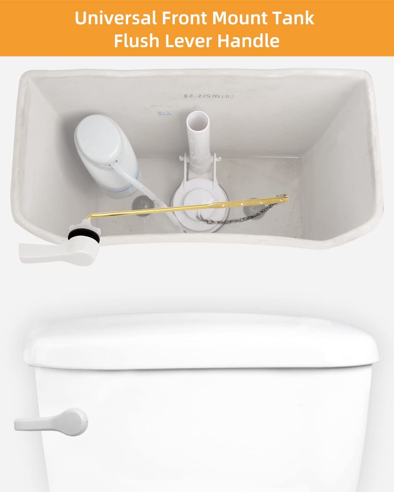 Hibbent 2 Pack Universal Front Mount Toilet Handle Tank Flush Lever Replacement Handle with 2 Pieces Stainless Steel Flapper Chains for Most Front Mount Toilets- White Finish - Image 5