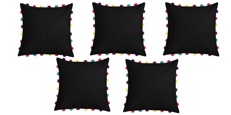 Lushomes Cushion Cover 18x18 Boho Cushion Covers Sofa Pillow Cover Cushion Covers with Tassels Cushion Cover with pom pom 18x18 Inches Set of 5 Black - Image 1