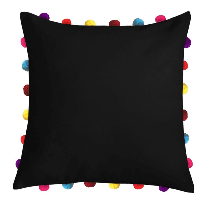 Lushomes Cushion Cover 18x18 Boho Cushion Covers Sofa Pillow Cover Cushion Covers with Tassels Cushion Cover with pom pom 18x18 Inches Set of 5 Black - Image 2