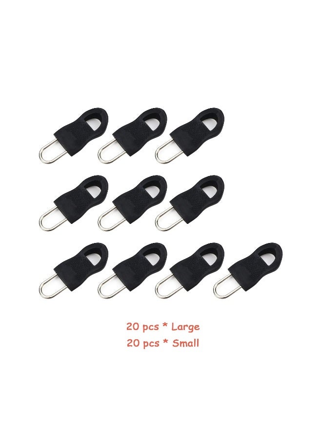 Zipper Pulls, 40PCS Black Universal Zipper Pulls, Tabs Detachable Zipper Repair Kit for Luggage, Backpacks, Jackets, Clothes, Boots, Purse, Coat, Suitcase (Large+Small) - Image 2
