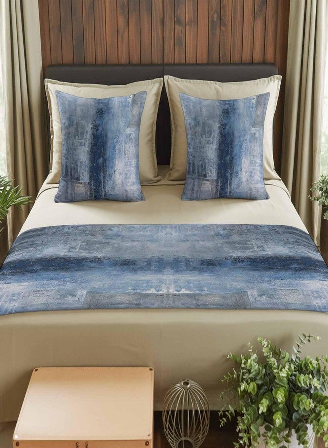 Ldtrchee Bed Runner for Queen Size Bed, Blue Decorative Beds Runners and 2 Matching Pillow Covers Set, Retro Oil Painting Modern Abstract Art Aesthetics Beds Scarf Throw for Foot of Bedding Set for Hotel - Image 2