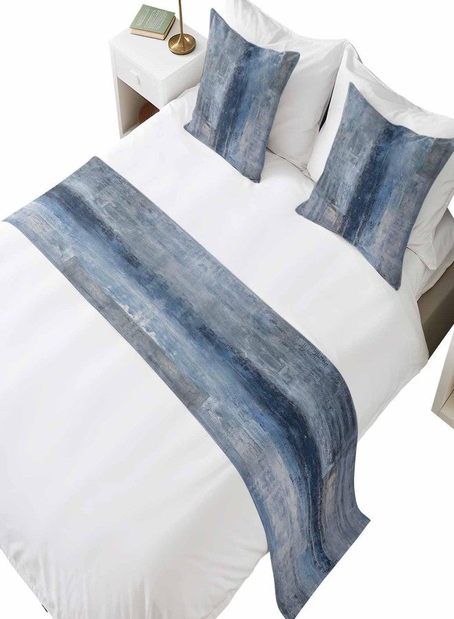 Ldtrchee Bed Runner for Queen Size Bed, Blue Decorative Beds Runners and 2 Matching Pillow Covers Set, Retro Oil Painting Modern Abstract Art Aesthetics Beds Scarf Throw for Foot of Bedding Set for Hotel - Image 1