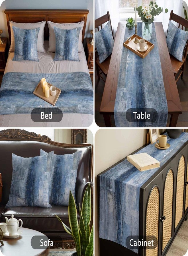 Ldtrchee Bed Runner for Queen Size Bed, Blue Decorative Beds Runners and 2 Matching Pillow Covers Set, Retro Oil Painting Modern Abstract Art Aesthetics Beds Scarf Throw for Foot of Bedding Set for Hotel - Image 4