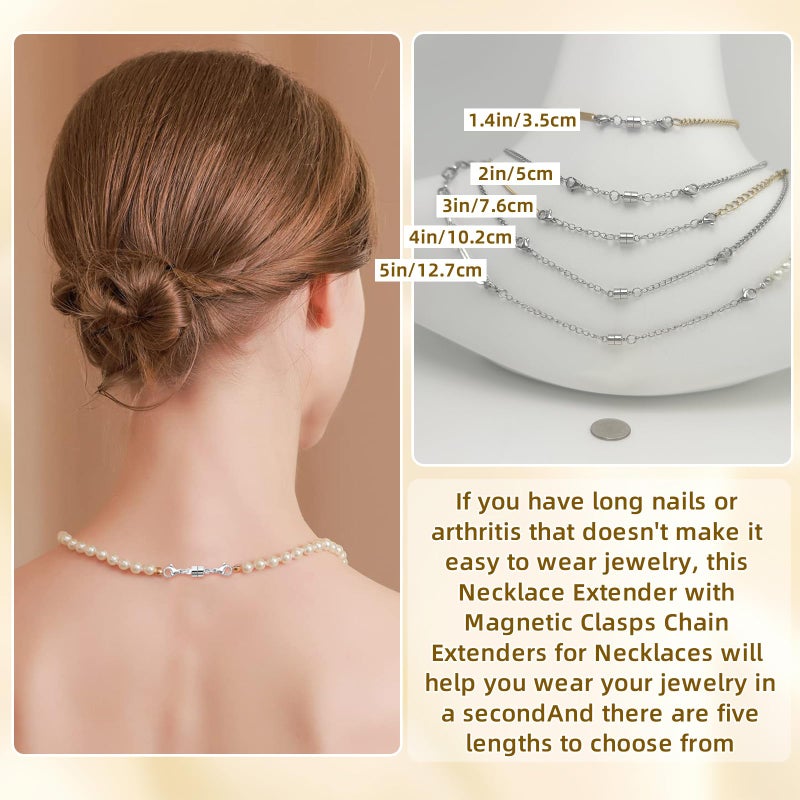 MKCYD Necklace Extender with Magnetic Clasps, Gold and Silver Magnetic Necklace Clasps and Closures with Necklace Extenders for Women - Image 5