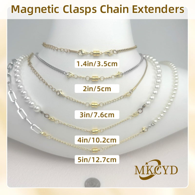 MKCYD Necklace Extender with Magnetic Clasps, Gold and Silver Magnetic Necklace Clasps and Closures with Necklace Extenders for Women - Image 3