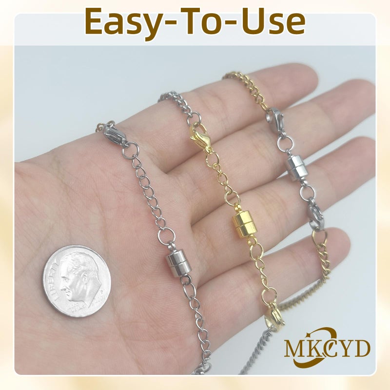 MKCYD Necklace Extender with Magnetic Clasps, Gold and Silver Magnetic Necklace Clasps and Closures with Necklace Extenders for Women - Image 4