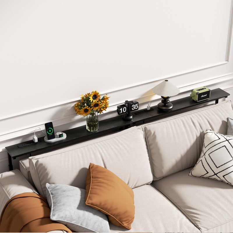 GRLEAF 2 Pack Adjustable Height Narrow Console Table with Power Outlets, 78.7" Long Sofa Table with Charging Station Behind Couch Table Skinny Entryway Table for Living Room and Hallway â€“ Black - Image 2