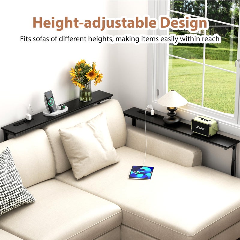 GRLEAF 2 Pack Adjustable Height Narrow Console Table with Power Outlets, 78.7" Long Sofa Table with Charging Station Behind Couch Table Skinny Entryway Table for Living Room and Hallway â€“ Black - Image 4